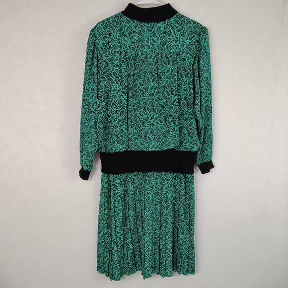 Vintage 80s Sheridan Square Women's Green Paisley Plus Size Midi Dress Sz 16P - Picture 6 of 8